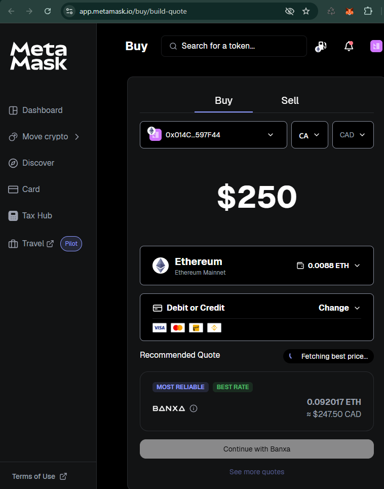 Buying Ethereum in MetaMask